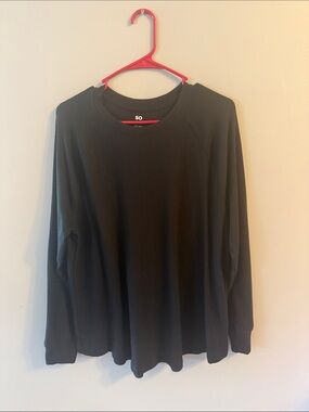 SO Black Ribbed Long-Sleeve Crewneck Top